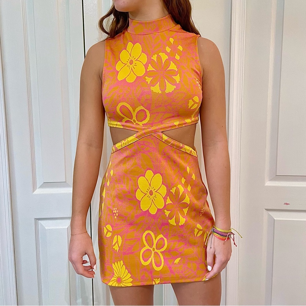 ZARA Orange/Yellow/Pink Cut Out Summer Dress